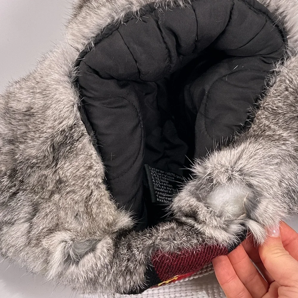 Yukon Tracks Mens Trapper Hat Rabbit Fur Buffalo Plaid Size L